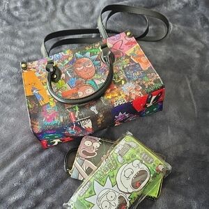 Colorful Cartoon Print Handbag and Wallet Set
